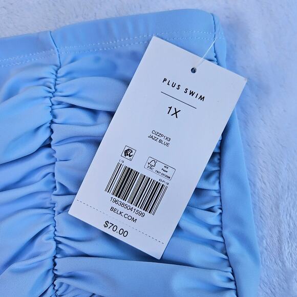 New Crown & Ivy Plus Size 1X Tummy Control Shirred High Waisted Bikini Bottoms - Picture 9 of 15